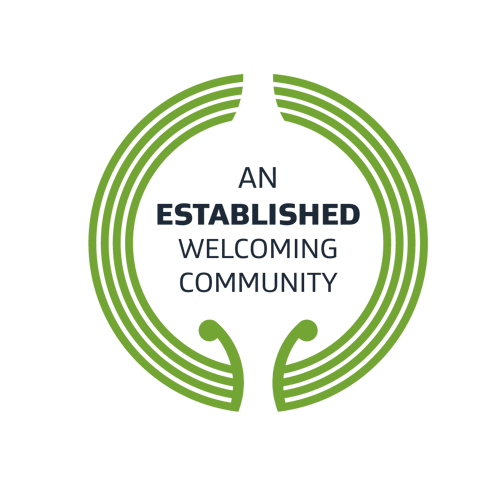 Logo which says "an established welcoming community"